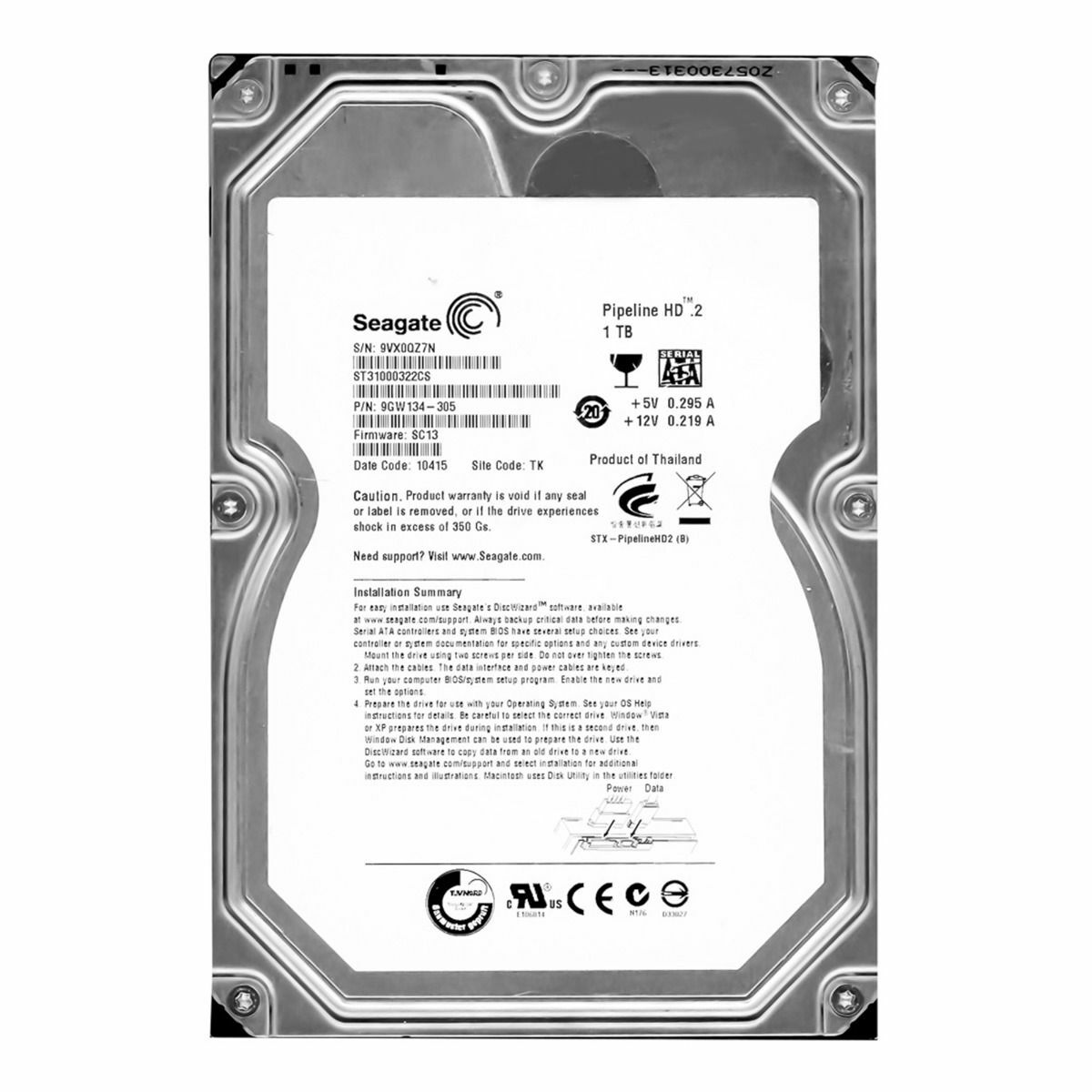 HARD DRIVE SEAGATE PIPELINE HD.2 1TB 5900RPM SATA II ST31000322CS 3.5" inch