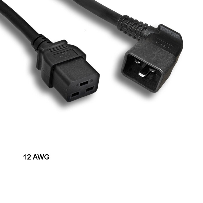 10x 3ft 12 AWG AC Power Cable Left Angled C20 to C19 20A/250V SJT PDU/UPS