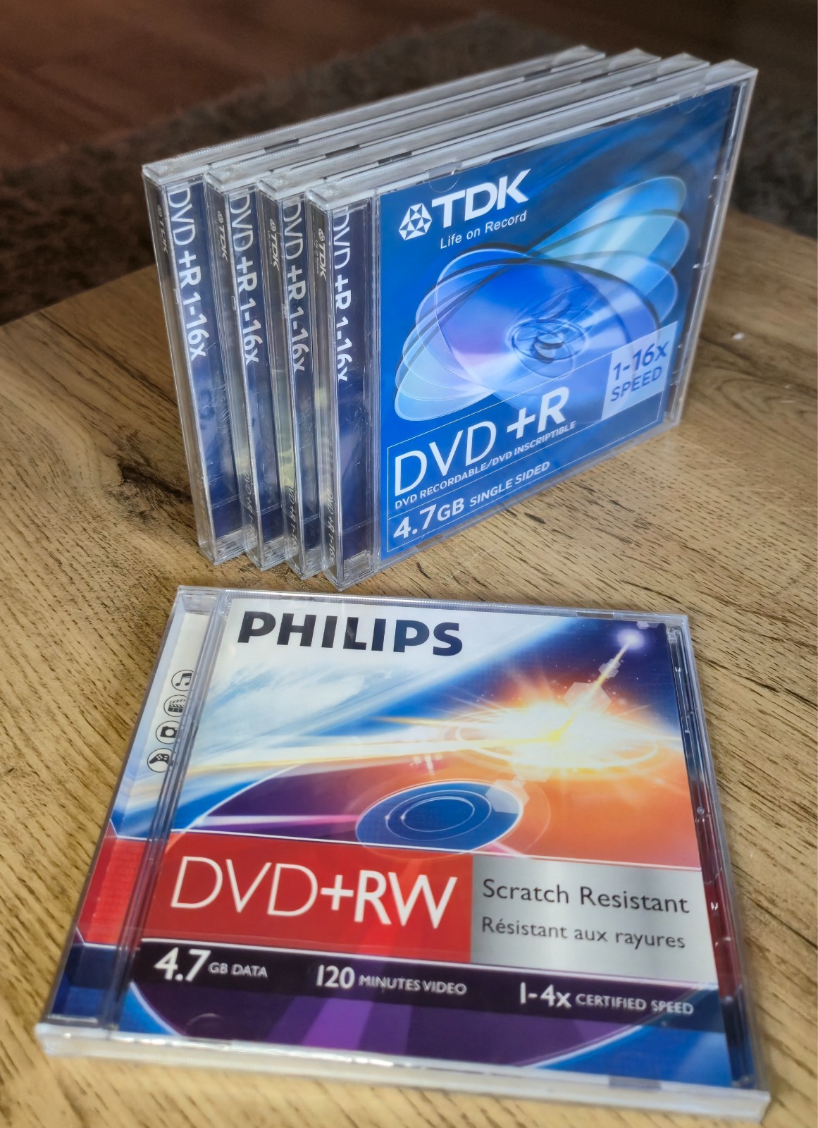 5x Blank DVD Lot TDK DVD+R 16x Philips DVD+RW 4x 4.7GB Sealed Jewel Case