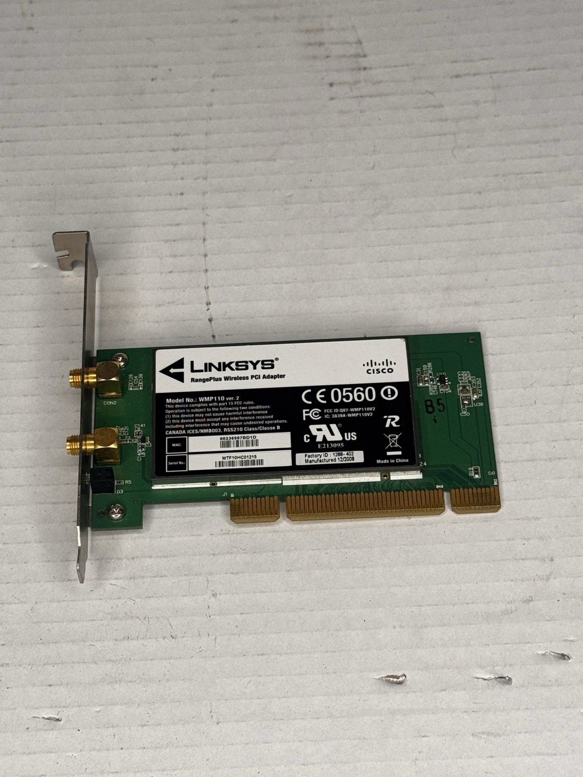 Linksys WMP110 RangePlus Wireless PCI Network Adapter Tested Working