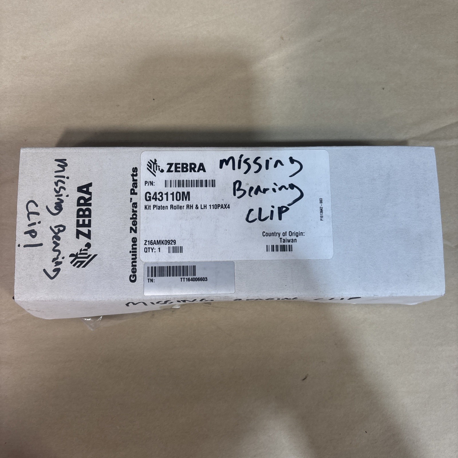 Zebra G43110M Platen Roller Kit RH & LH For 110PAX4 (Missing Bearing Clip)