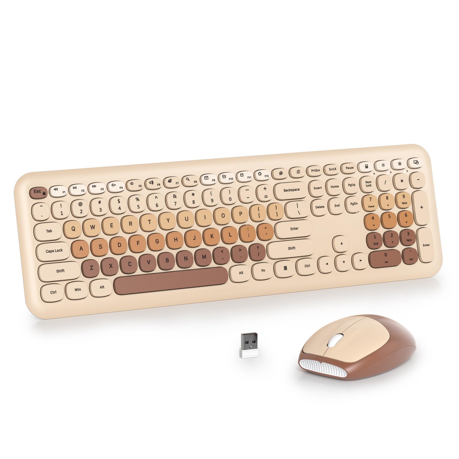 Brown Wireless Keyboard Mouse Combo 2.4GHz Typewriter Aesthetic Coffee Set