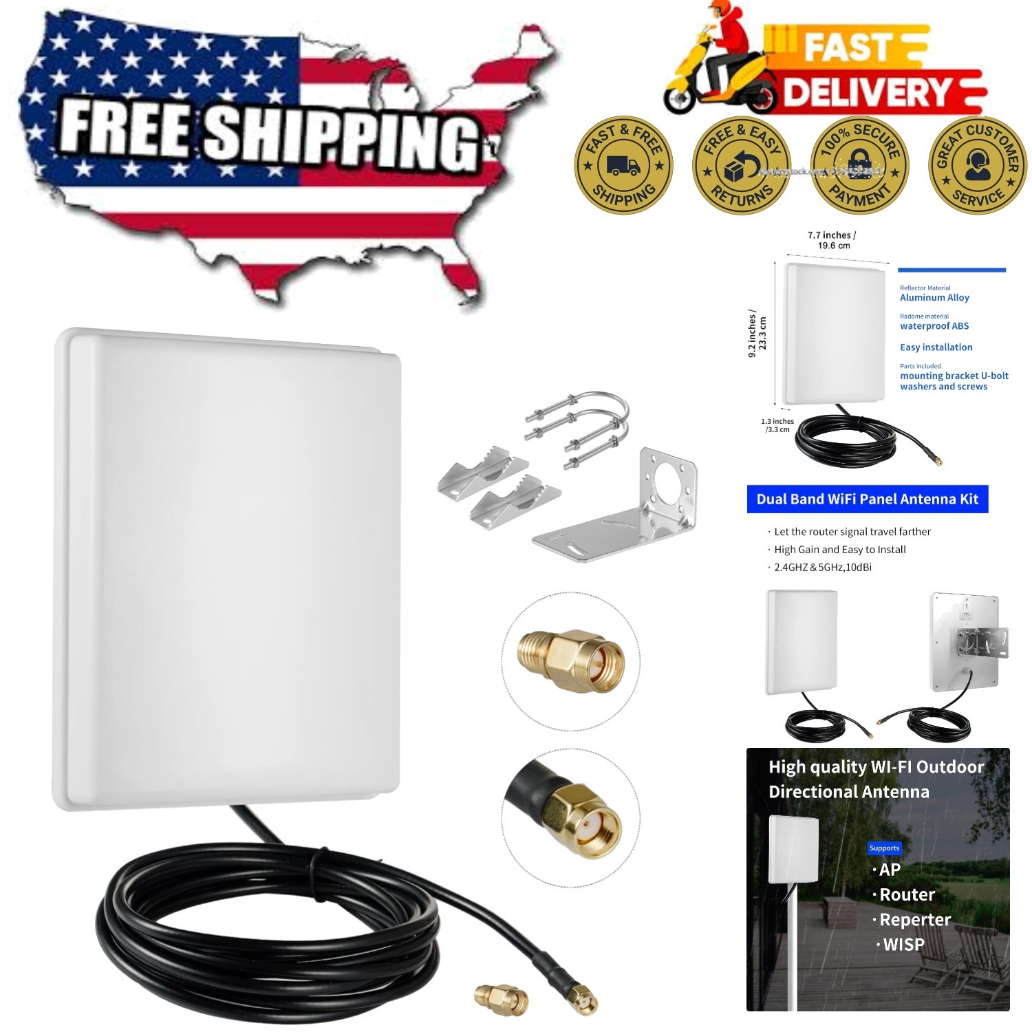 Outdoor 15dBi Dual-Band WiFi Antenna for Enhanced Signal & Security Devices