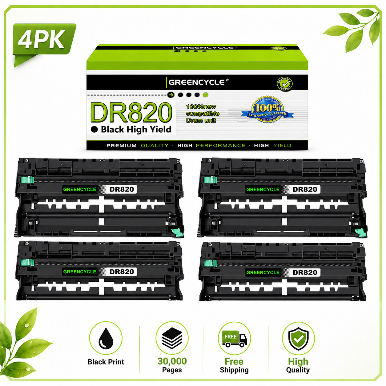 4PK DR820 Drum Unit Fits for Brother DR-820 HL-5000D HL-5100DN HL-5200DWT 6250DW