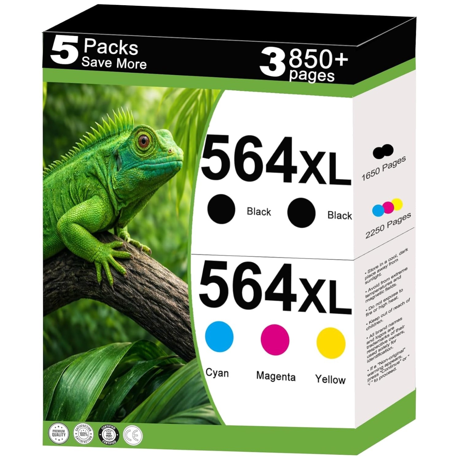 Ink Cartridges 5-Pack for HP564XL - Upgraded Chip Technology