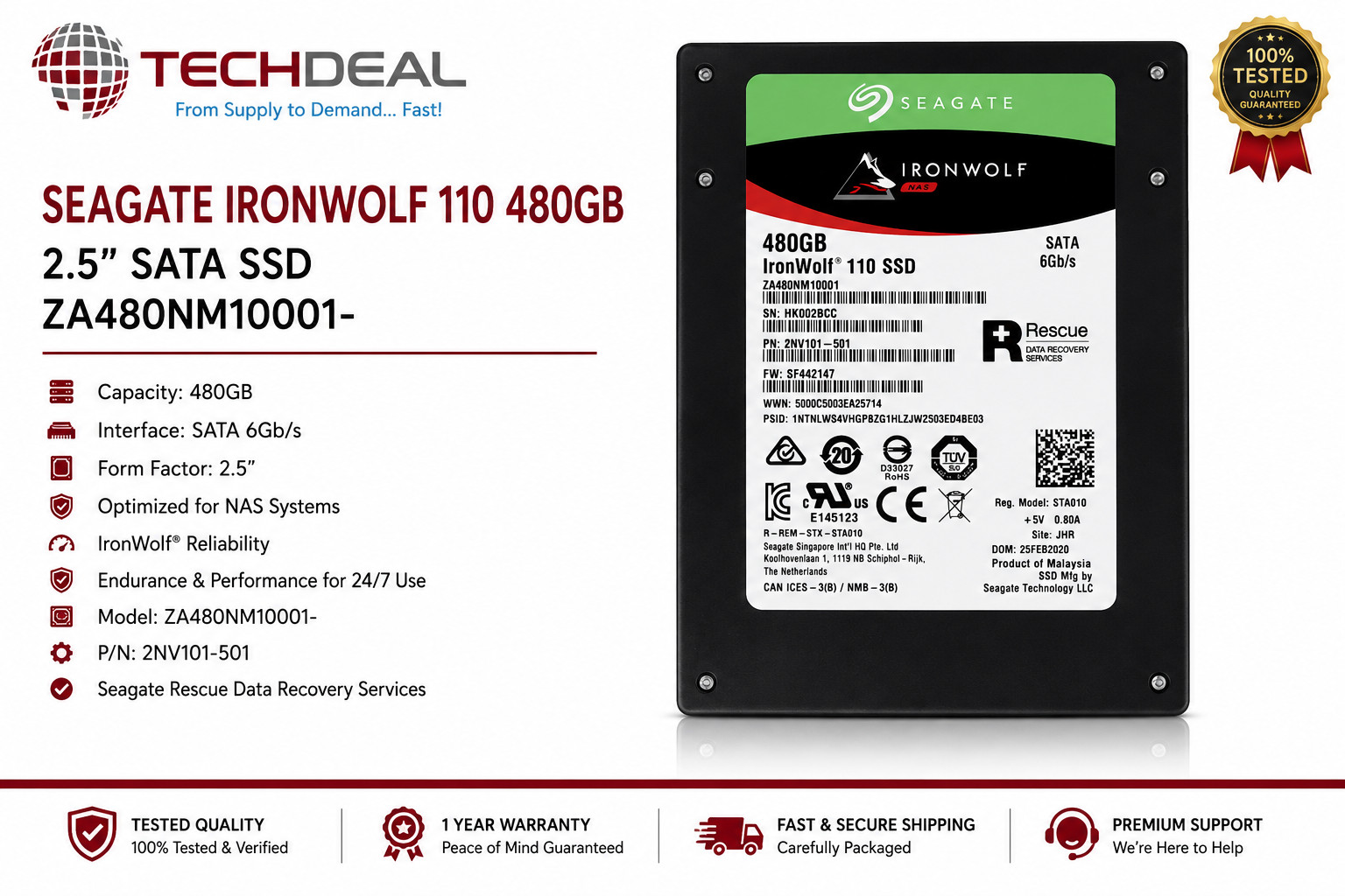 Seagate IronWolf 110 480GB 2.5" SATA 6Gb/s NAS SSD ZA480NM10001