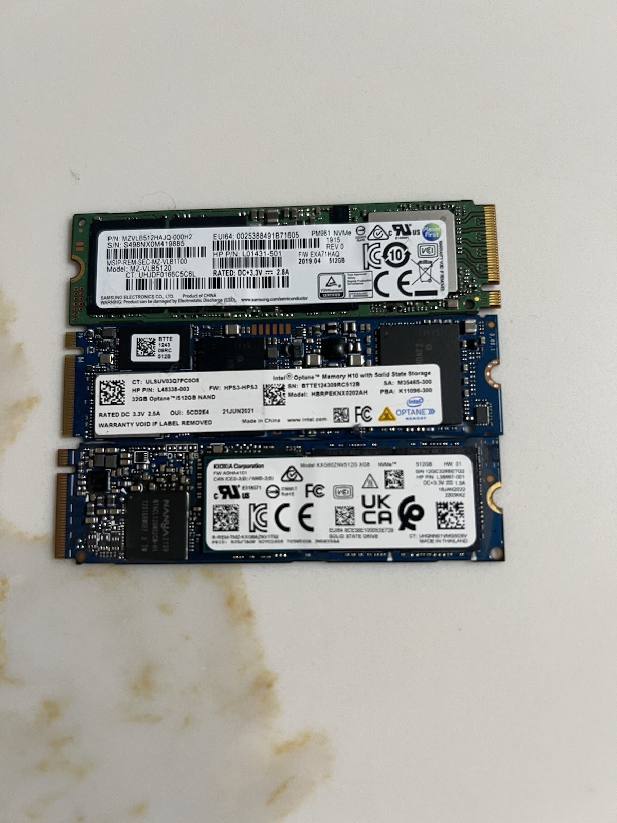 LOT OF 3 - 512GB M.2 NVme 2280 SSD - Solid State Drives - Various Brands