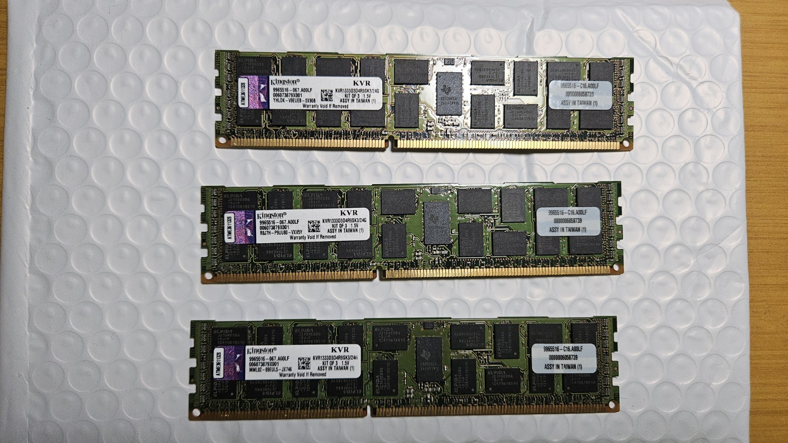 Lot of 3 Kingston KVR1333D3D4R9SK3/24G DDR3 1333 UDIMM