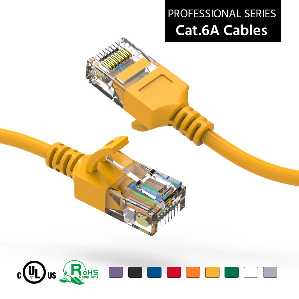 20 Pack of 30Ft CAT6A UTP Slim Ethernet Network Booted Cable 28AWG Yellow