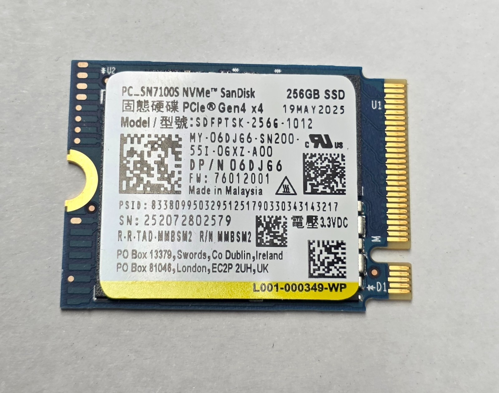 LOT OF 10 SanDisk PC SN7100S 256GB M.2 NVMe PCIE GEN4 SDFPTSK-256G-1012 SSD