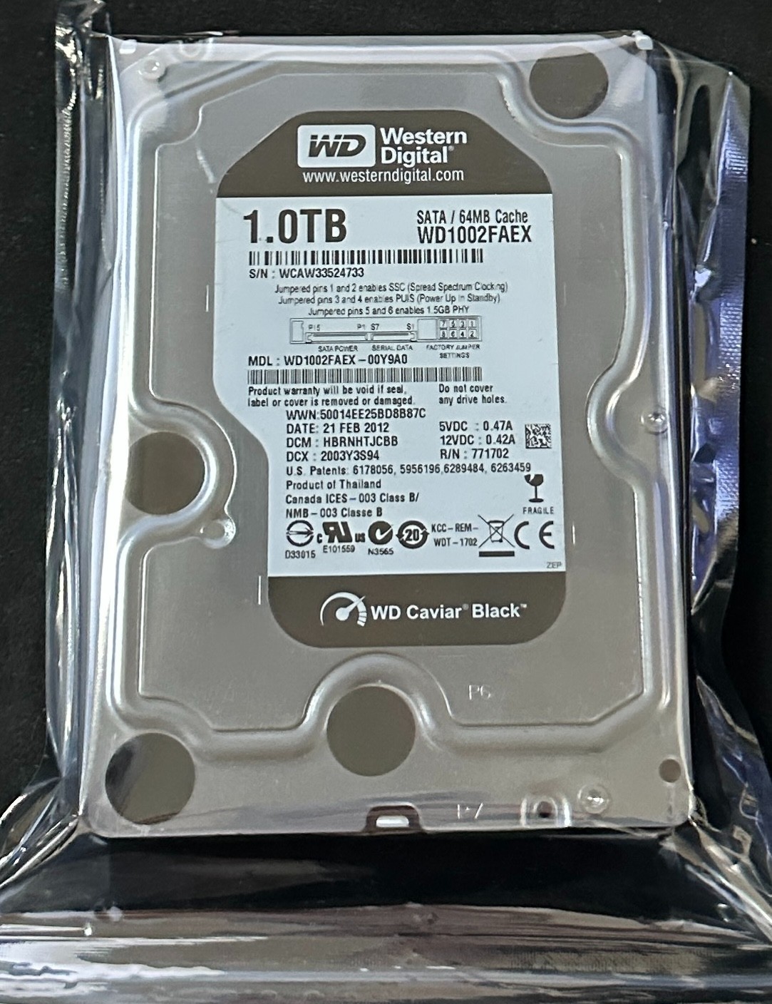 Western Digital WD 3.5" WD Caviar Black 1TB SATA III 6Gbps HDD WD1002FAEX-00Y9A0