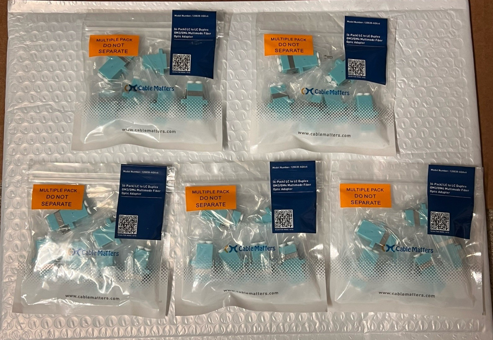 Lot 5 Cable Matters 6-Pack LC to LC Duplex OM3/OM4 Multimode Fiber Optic Adapter