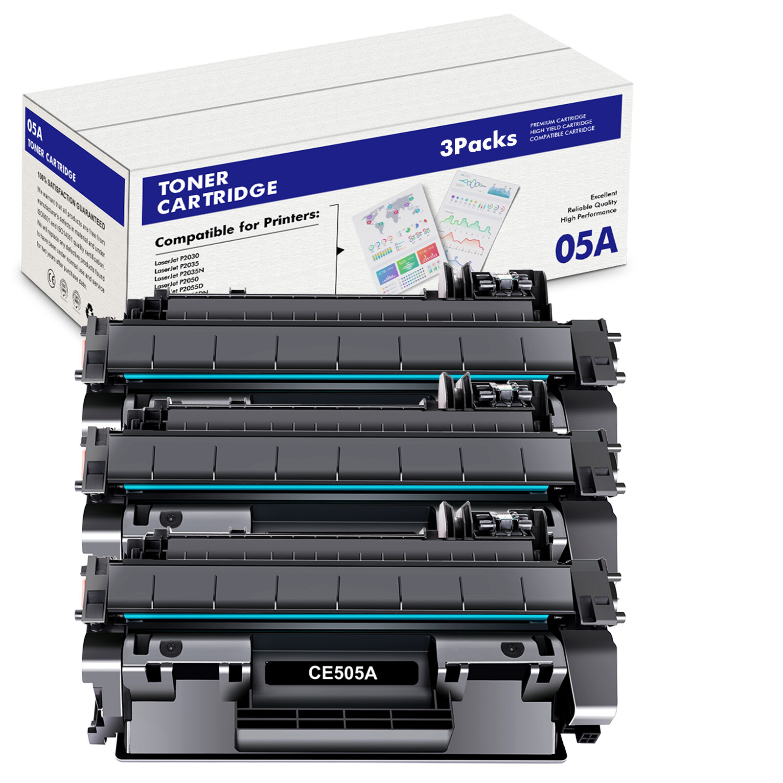 3PK High Quality CE505A 05A Toner Cartridge for HP LaserJet P2030 P2035 P2035n