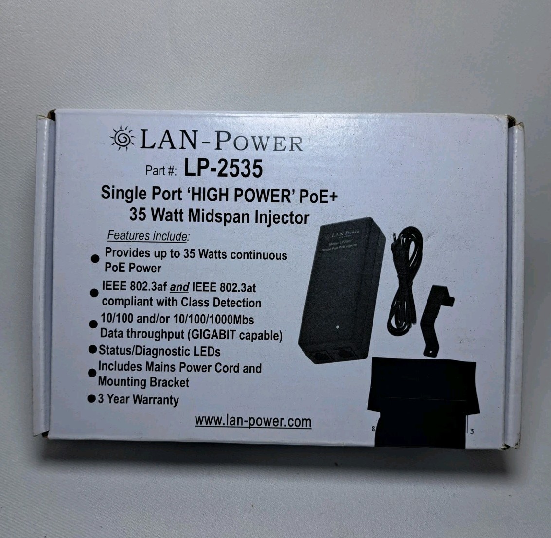 LAN-power Lp-2535 Single Port High Power Poe+ 35 Watt Mid span Injector