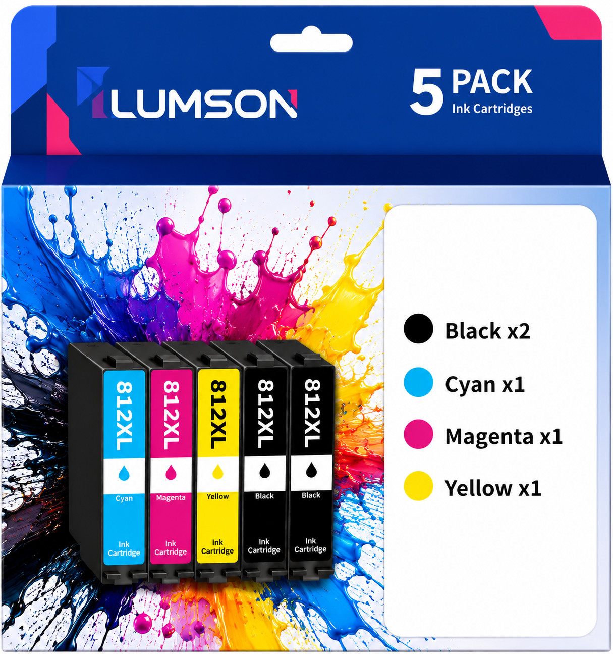 5Pack 812XL Ink Cartridges Combo Pack Work for Espon WF-7840 WF-7820 WF PRO-7310
