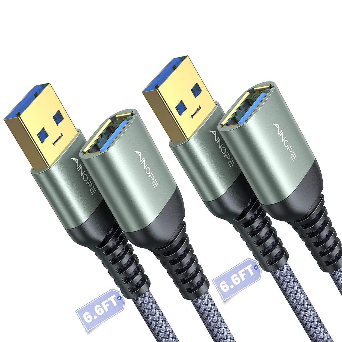 USB 3.0 Extension Cable 6.6FT Type A Male to Female Braided 2 Pack