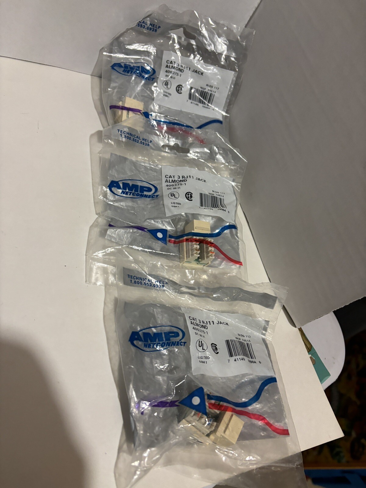LOT OF 3 AMP NETCONNECT CAT 3 RJ11 JACK Almond 406375-1