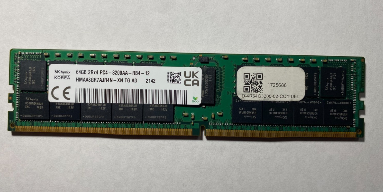 SK Hynix 64GB 2Rx4 PC4-3200AA-RB4 DDR4 ECC Server RAM HMAA8GR7AJR4N-XN