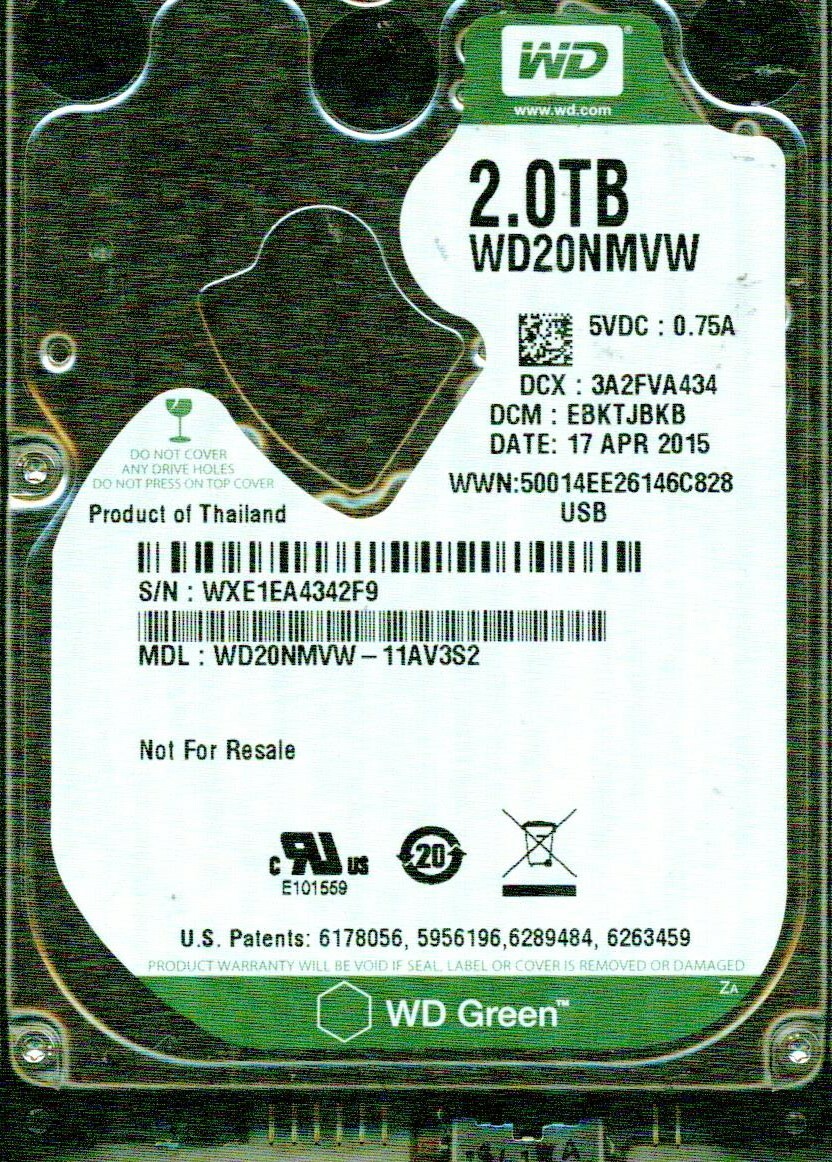 WD20NMVW-11AV3S2,  DCM: EBKTJBKB  WESTERN DIGITAL 2TB, USB 3.0  WXE1  APR 2015