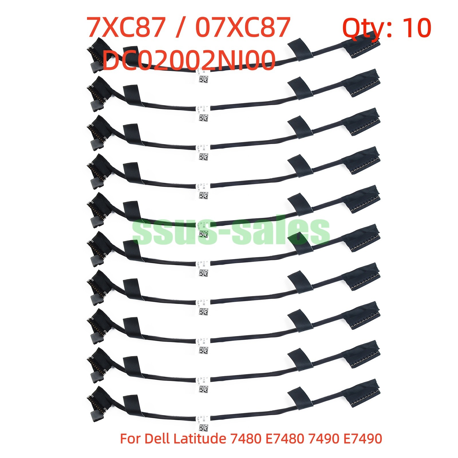 10PCS Battery Cable Connector DC02002NI00 7XC87 for Dell  7480 E7480 7490 E7490
