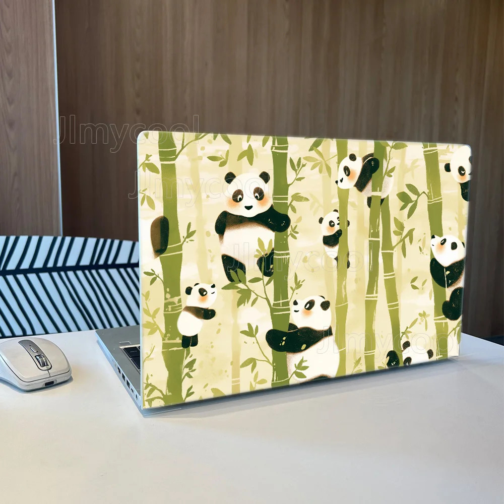 Cuttable Removable Laptop Skin Sticker Cute Pandas with Bamboo Green Nature