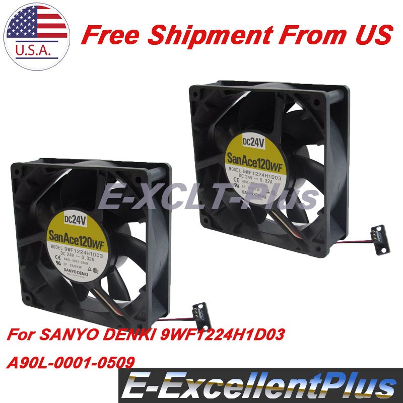 2X For SANYO DENKI 9WF1224H1D03 A90L-0001-0509 Cooling Fan 3Pin 24V 0.32A 12038