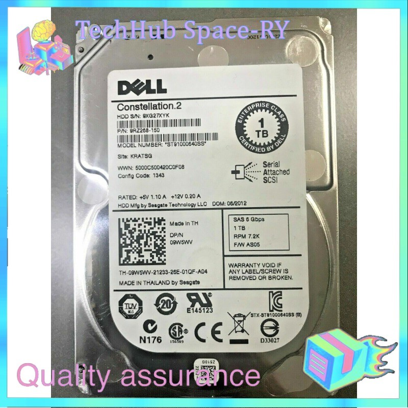 Dell 1TB 6G 7.2K 2.5" SAS 9W5WV 09W5WV ST91000640SS Server HDD Hard Drive A