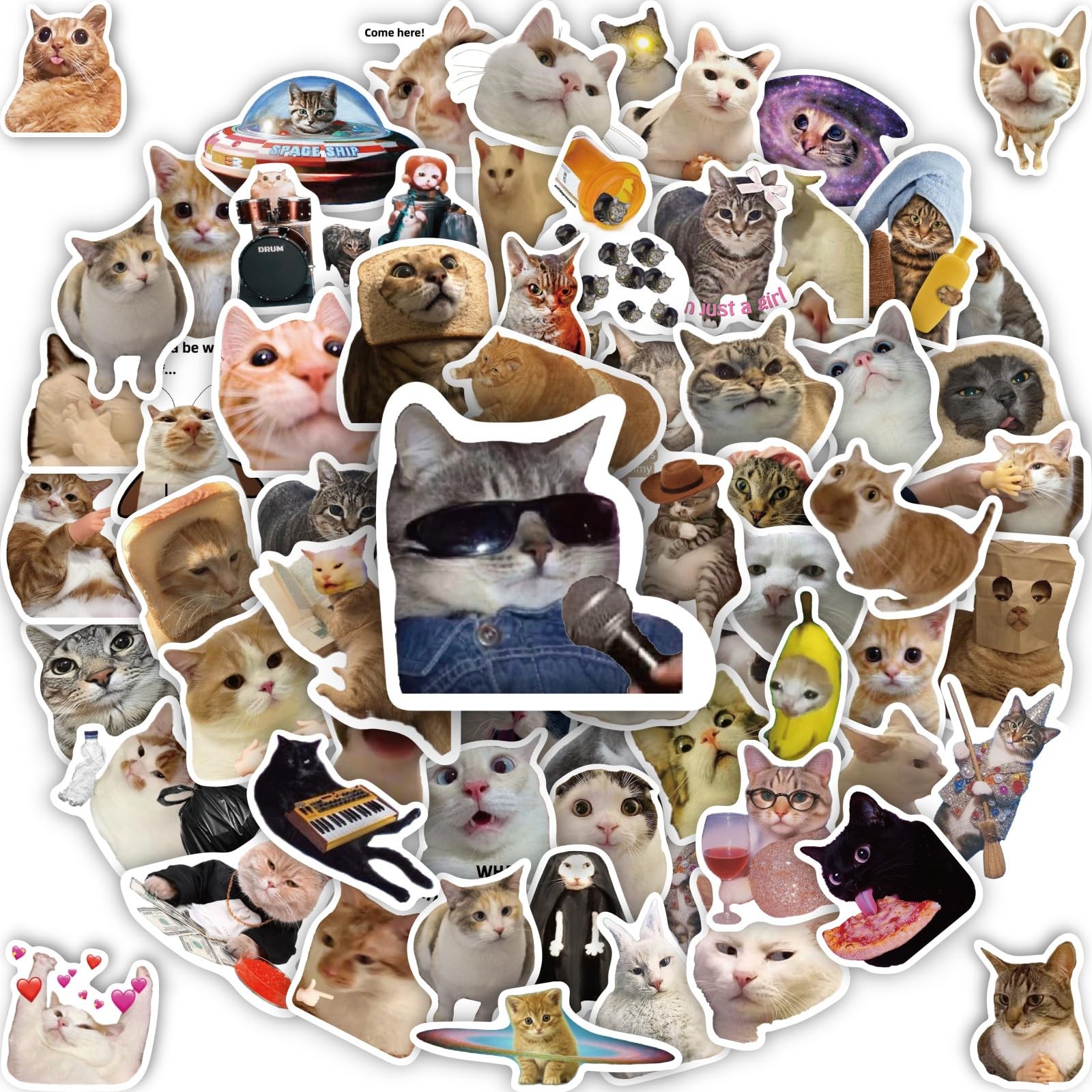 100 Pcs Cat Stickers, Funny Meme Cute Kitten Packs Colorful