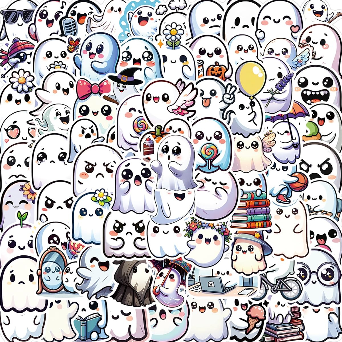 100PCS Ghost Halloween Stickers,Cute Stickers for Party White