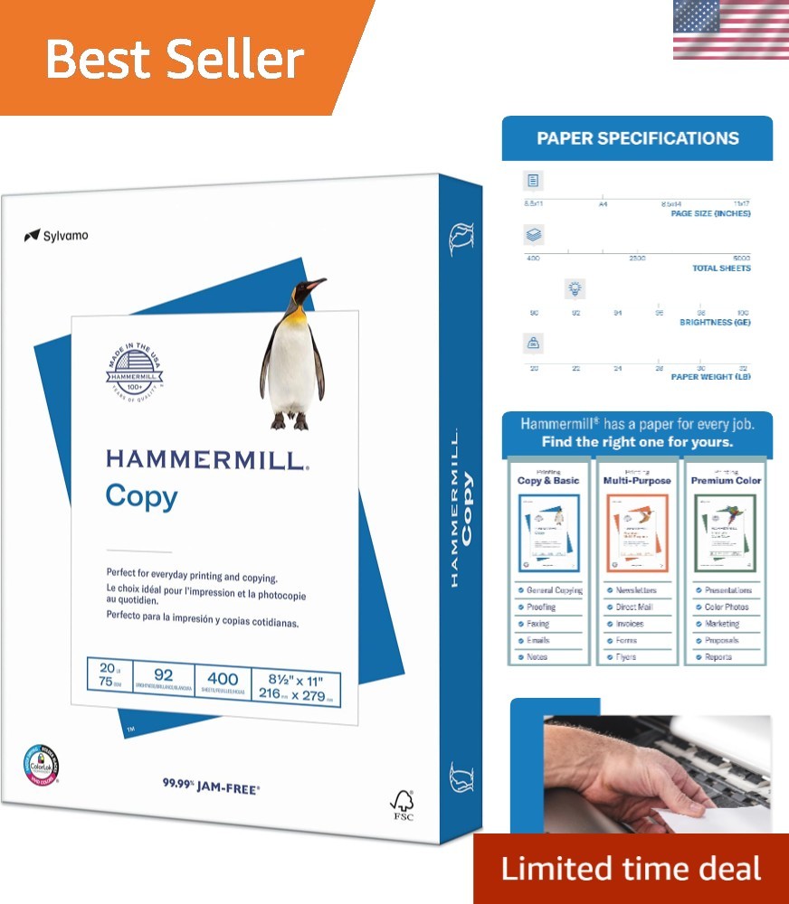 Sustainable 20 lb Copy Paper - 400 Sheets, 8.5 x 11, 99.99% Jam-Free Guarantee