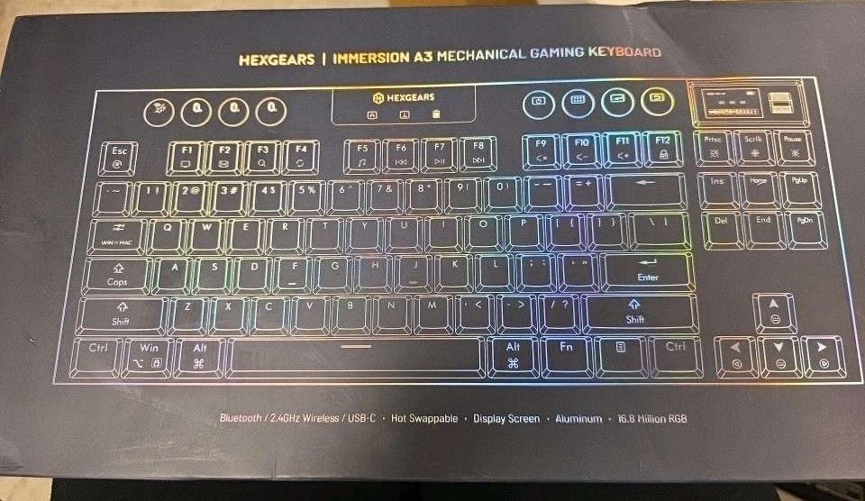 Hexgears Immersion A3 TKL Mechanical Keyboard, Bluetooth/2.4G/USB-C Wireless Key