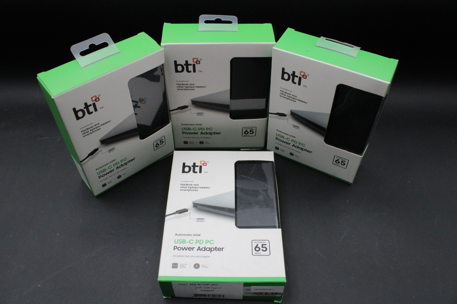 (Lot of 4) BTI 65W USB-C PD PC Desktop AC Power Adapter Black