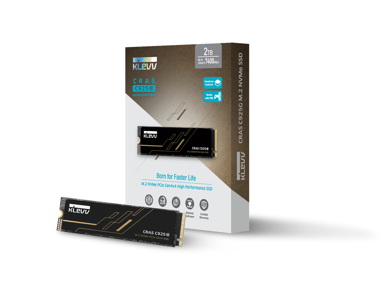 KLEVV CRAS C925G 2TB M.2 2280 NVMe PCIe Gen4x4 Internal Gaming SSD with Graphene