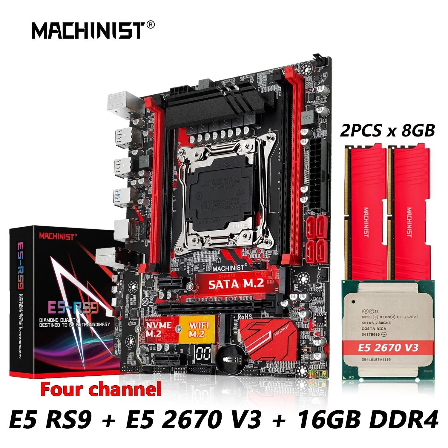 MACHINIST E5 RS9 X99 Motherboard combo LGA 2011-3 Set kit With Xeon E5 2670 V3