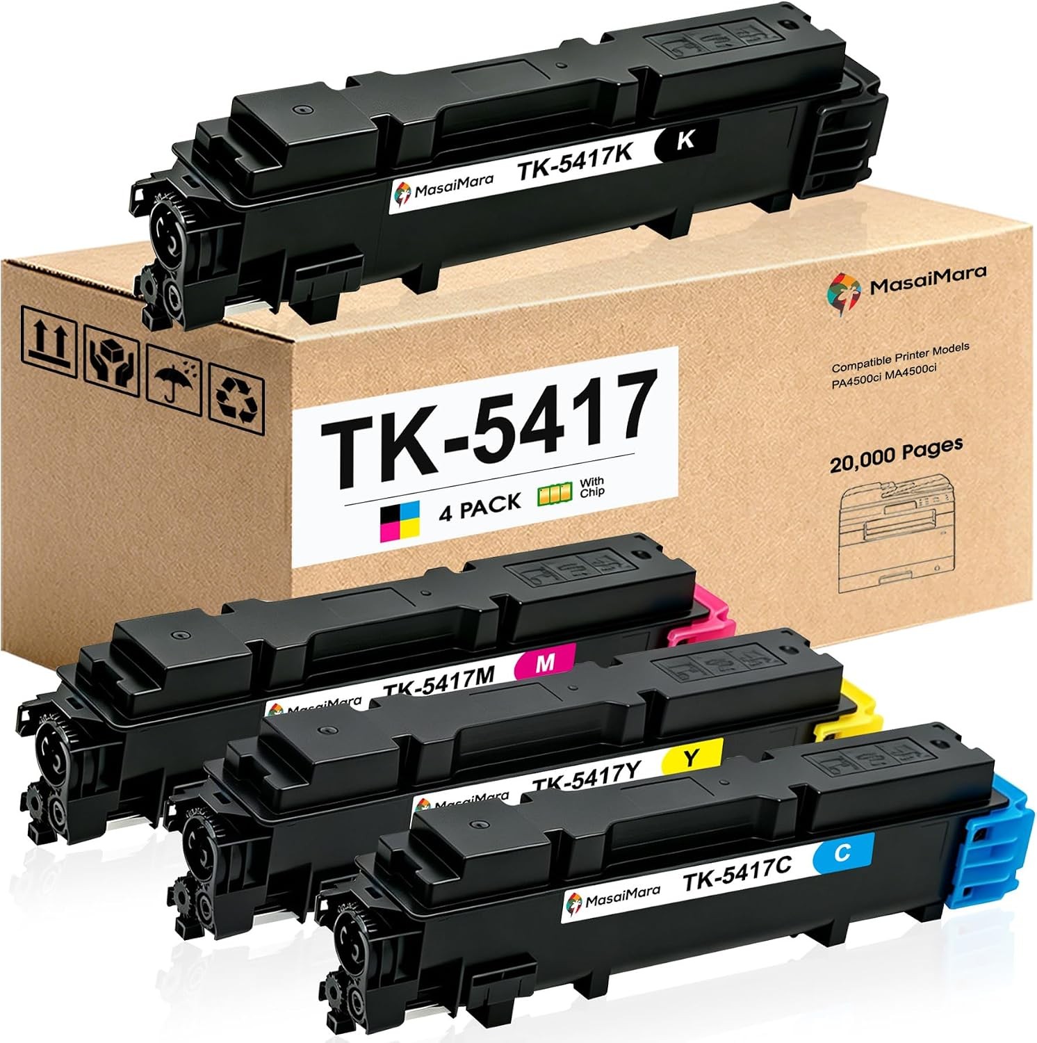 Compatible w/ Kyocera TK-5417 Toner Cartridges 4-Pack Black Cyan Magenta Yellow