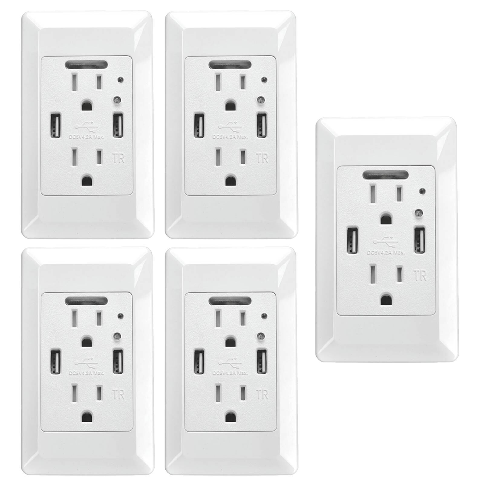 Night Duplex Wall Outlet Dual USB Receptacle with LED Night Lights w/Cover Plate