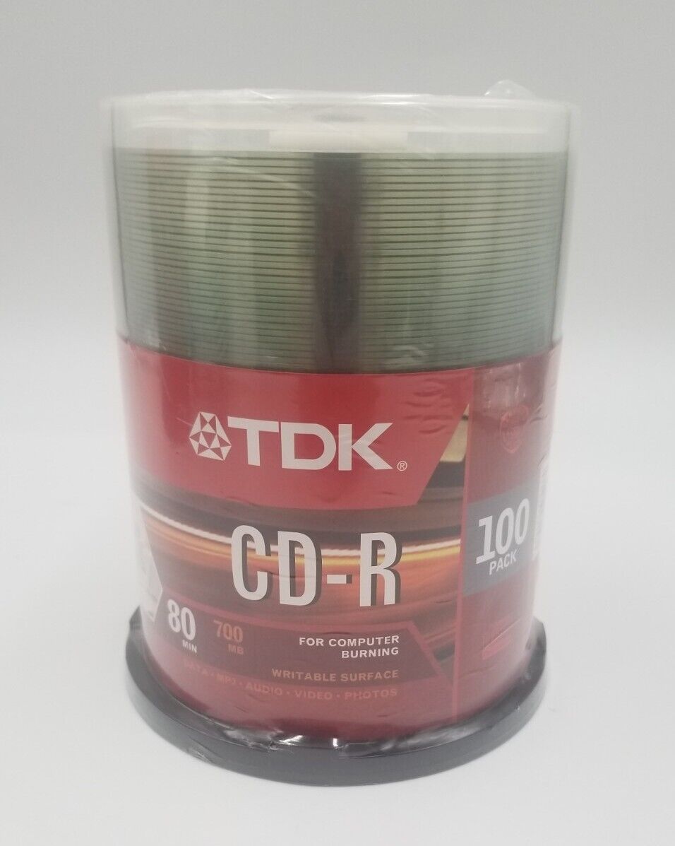 NEW SEALED - TDK Data CD-R 700MB 80 minute 100-Pack Writable Surface Blank CD-R 