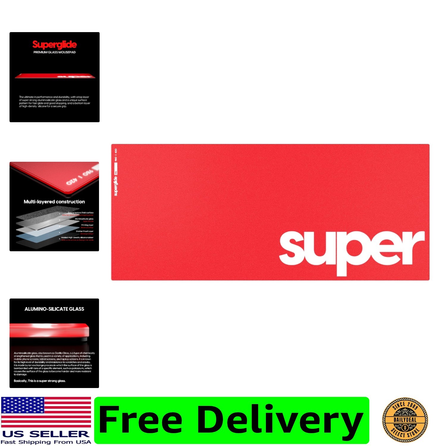 Superglide Pad v1 Glass Mouse Pad, XXL, Red