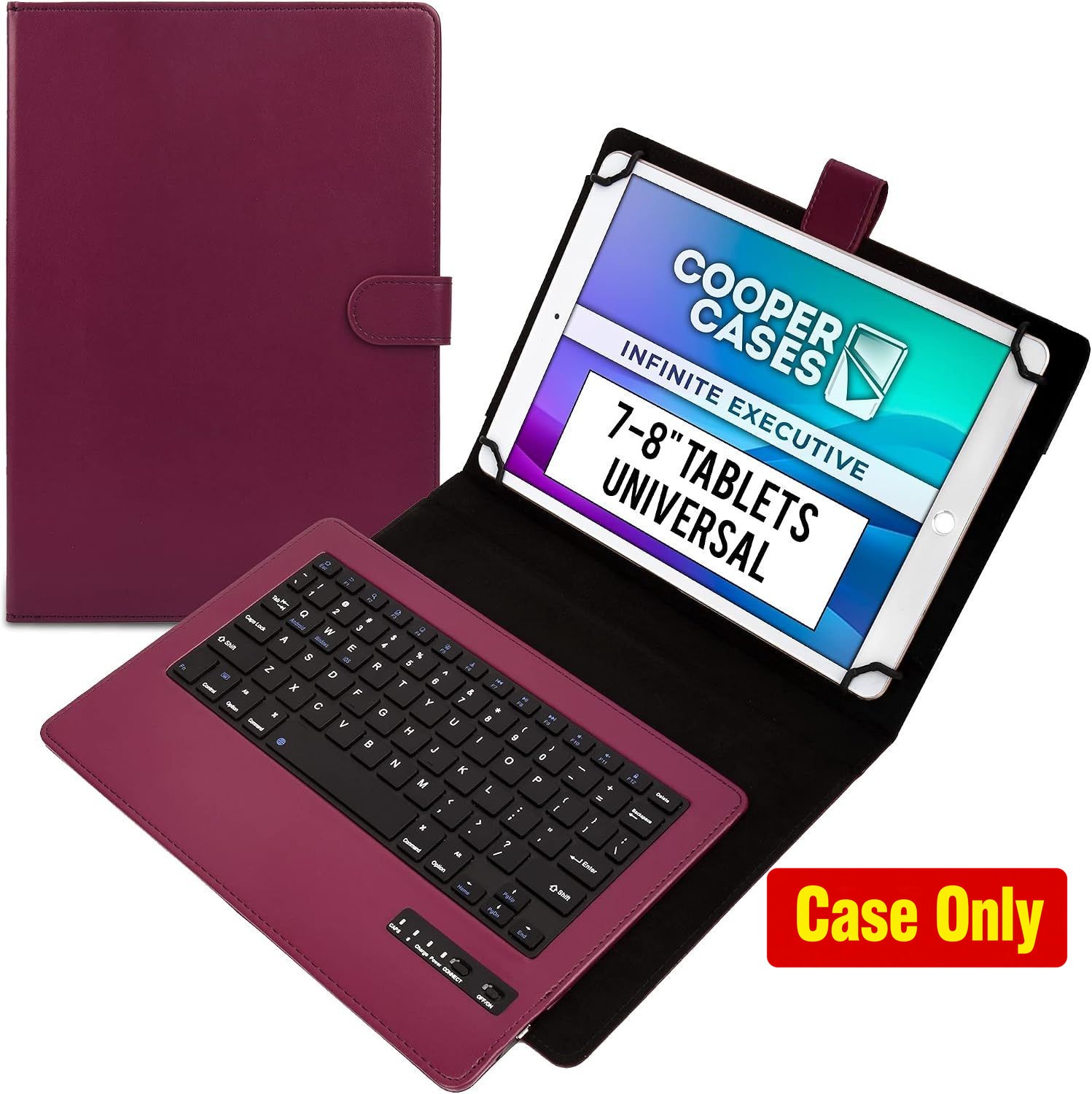 Case for 7-8 Inch Tablets, Bluetooth Keyboard & 2-in-1 Leather Folio Cover