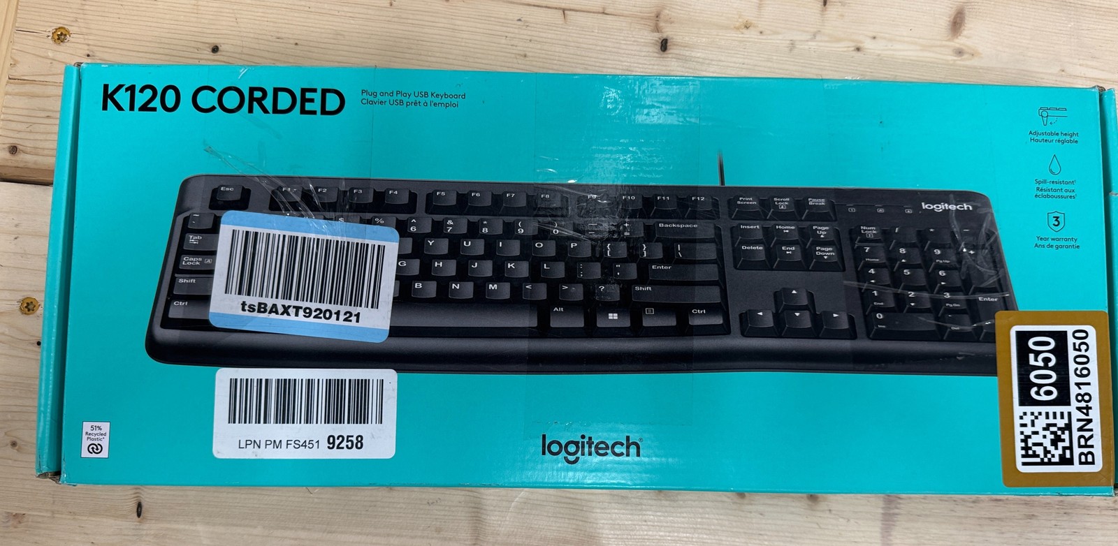 Logitech K120 Corded USB Keyboard Black Full-Size Spill-Resistant New Sealed