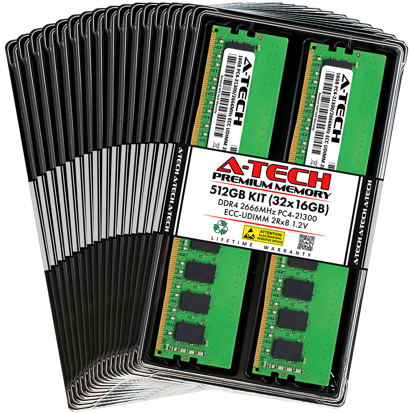 A-Tech 512GB 32x 16GB 2Rx8 PC4-21300E DDR4 2666 MHz ECC UDIMM Server Memory RAM