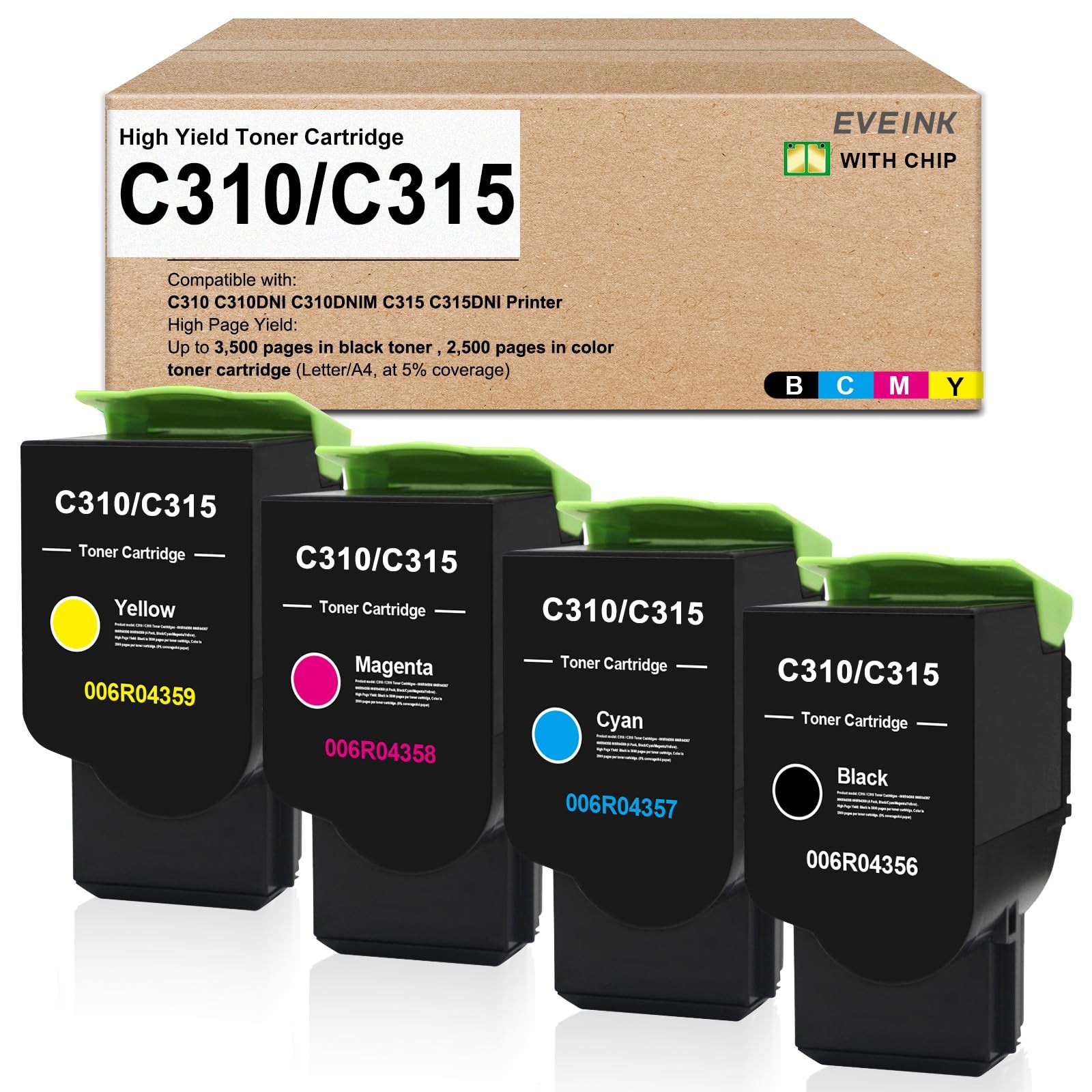 High Capacity C310 C315 Toner Cartridge 4-Pack Compatible with Xerox C310