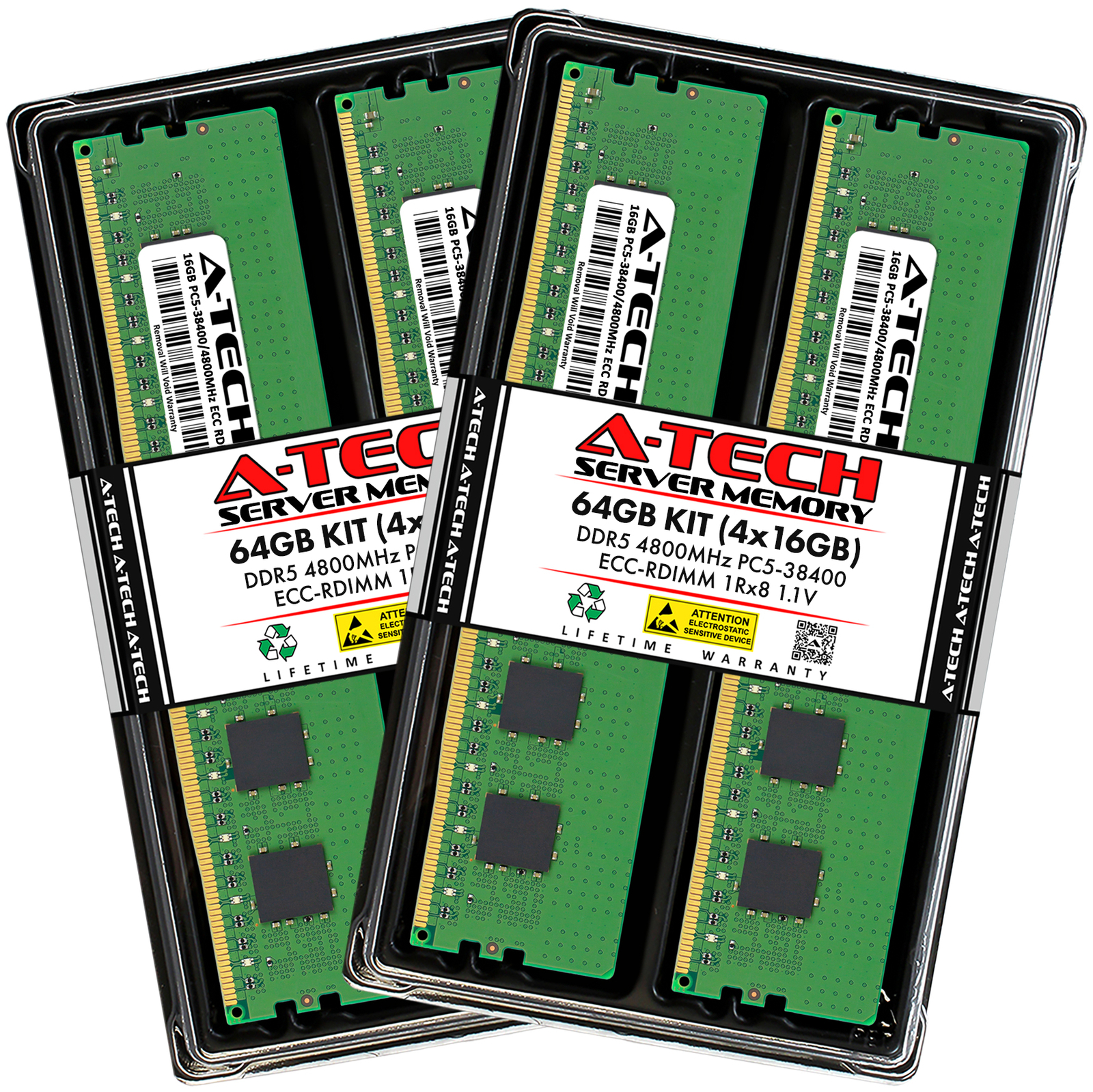 A-Tech 64GB 4x 16GB 1Rx8 PC5-38400R DDR5 4800MHz EC8 REG RDIMM Server Memory RAM