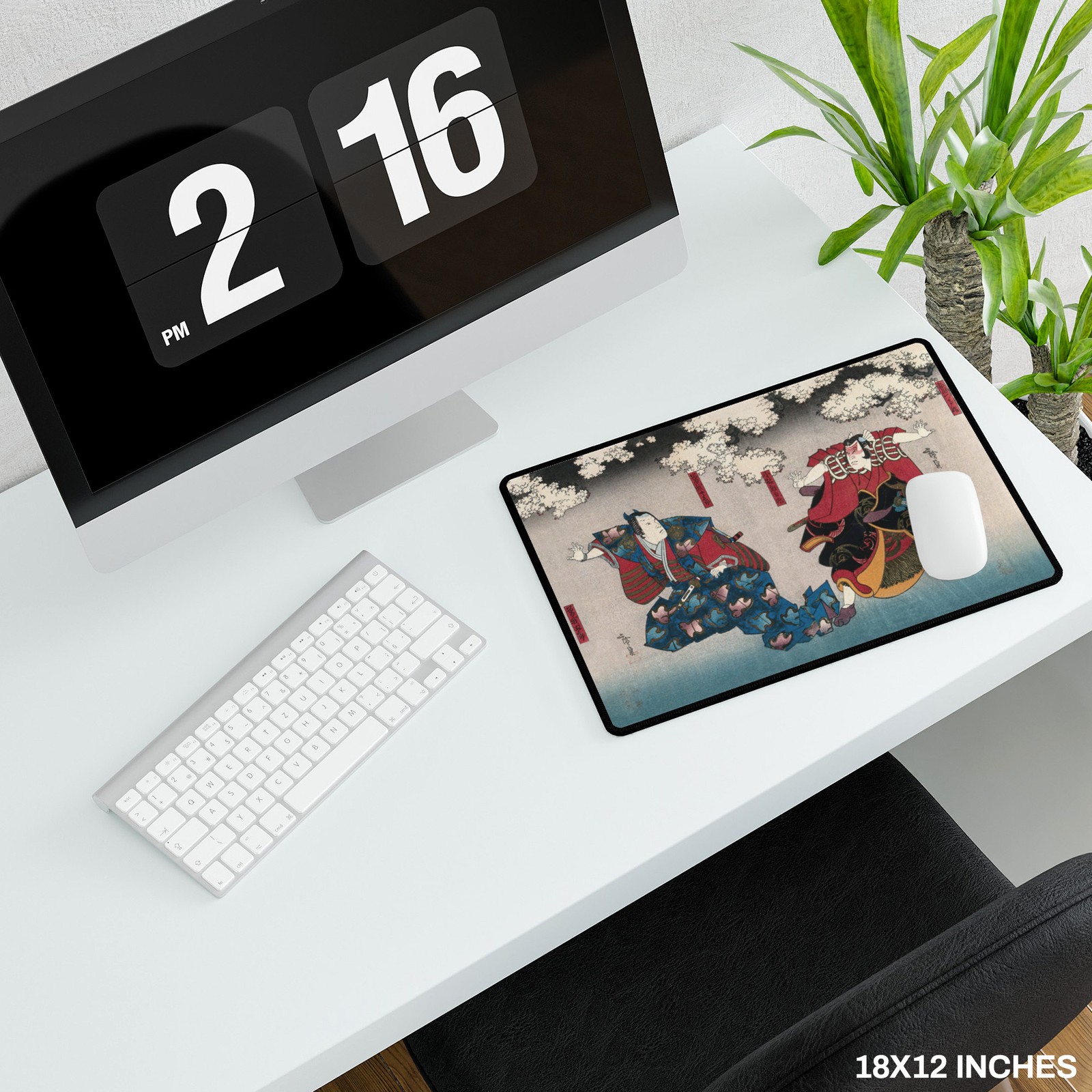 Dramatic Kabuki Mousepad | Soga Brothers Under Cherry Blossoms Japanese Desk Mat