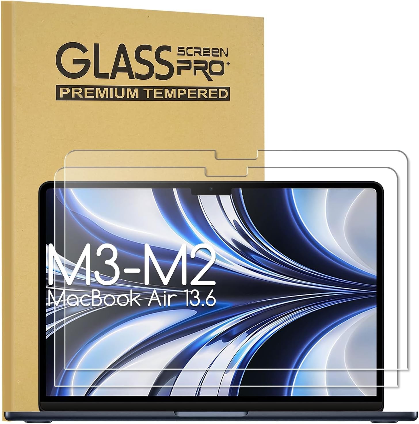 2-Pack Ultra Clear Tempered Glass Screen Protectors for MacBook Air 13.6-Inch