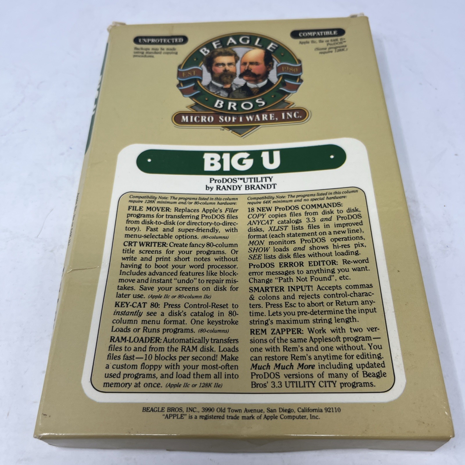 RARE Beagle Bros BIG U Apple II Software Original Box Disk Manual Sticker Insert