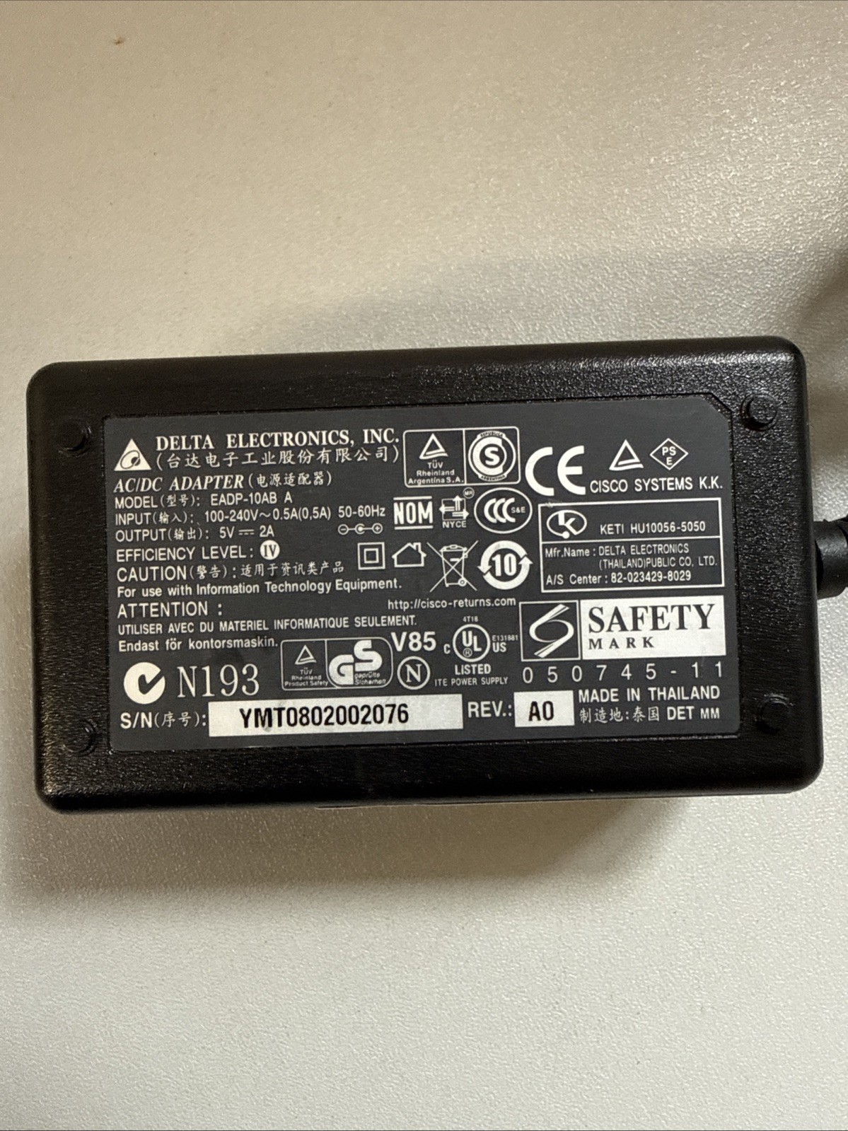 Lot Of 6 GENUINE DELTA ELECTRONICS  EADP-10AB  A  5V  2A  5.5mm  AC ADAPTER 