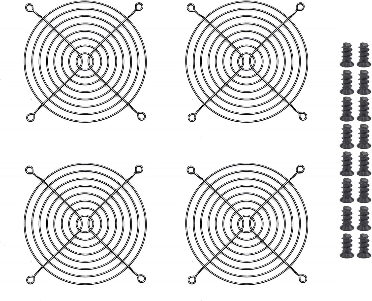 120mm Fan Grill Guard 4 Pack Black with Screws Finger Guard for Computer Fans