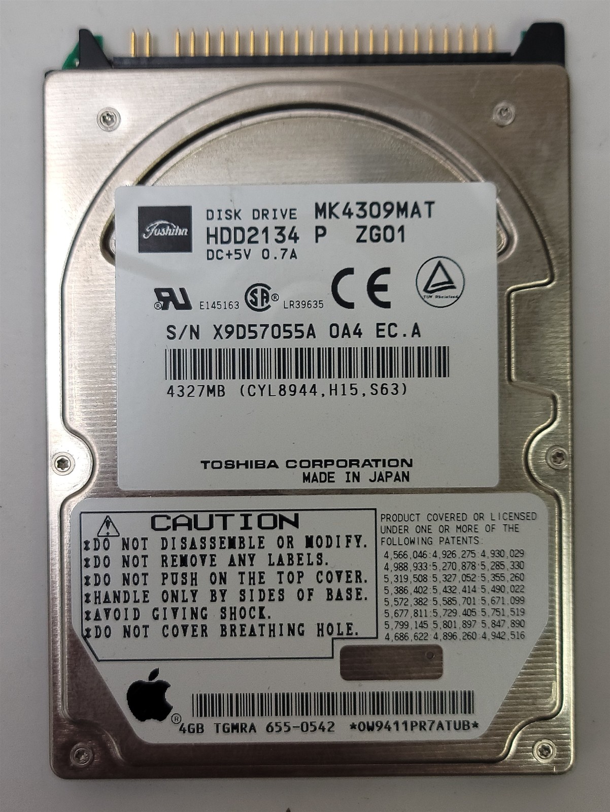 Toshiba MK4309MAT / Apple 655-0542 2.5" HDD 4.3 GB 44-Pin IDE/PATA tested w/pics