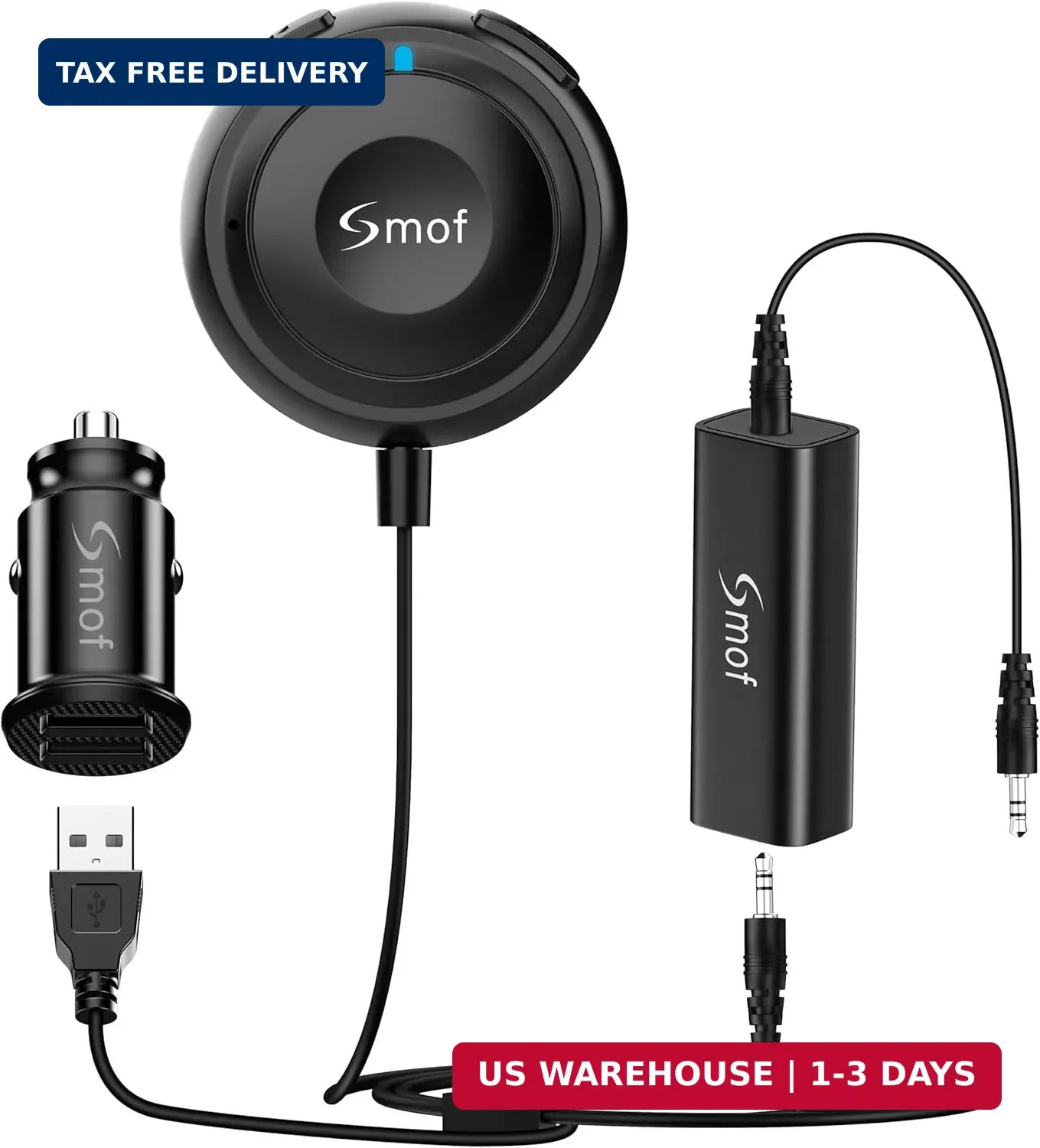Smof Aux Bluetooth Adapter for Car, BT5.2 Audio Receiver, Hands-Free Calls